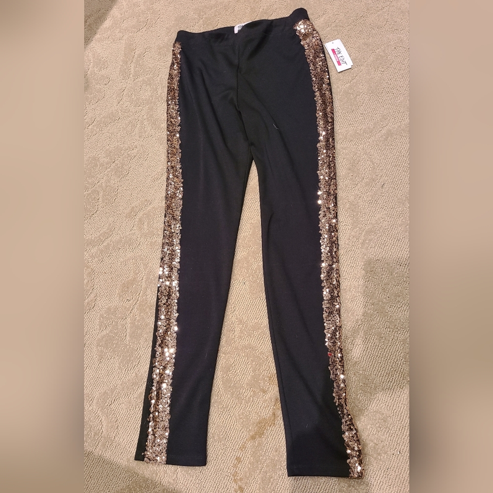 The Edit by seventeen black slacks with gold sequin trim NWT